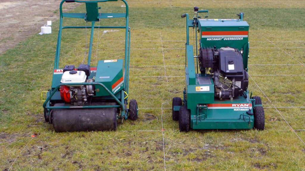 Photo comparison of a Slit Seeder and Core Aerator